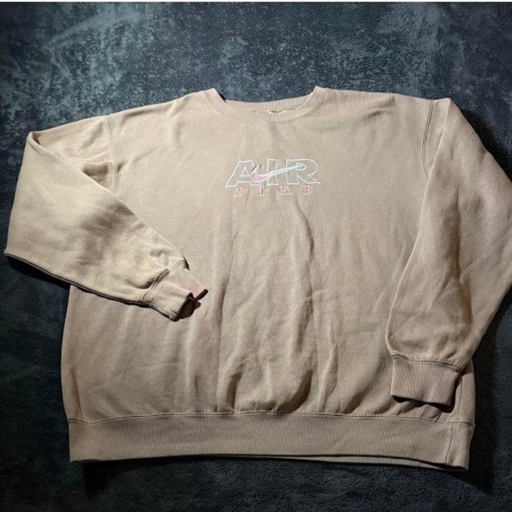Vintage Nike Air Embroidered Crewneck Sweatshirt Tan Brown Pink Swoosh XL